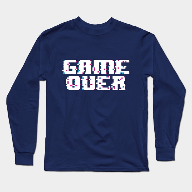 Game over 8 bit glitch WHITE version Long Sleeve T-Shirt by AO01